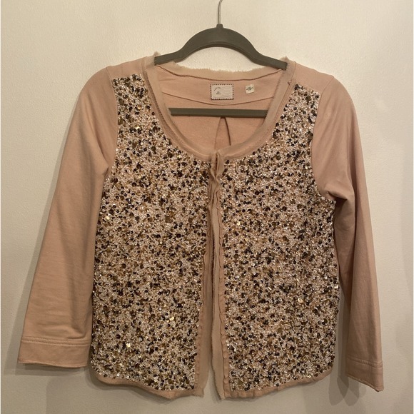 Postmark anthropologie pailette heavy beaded cardigan sweater light pink Small - Picture 1 of 9